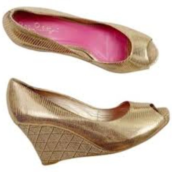 Lilly Pulitzer Shoes - Lilly Pulitzer Resort Chic Gold Wedges Metallic